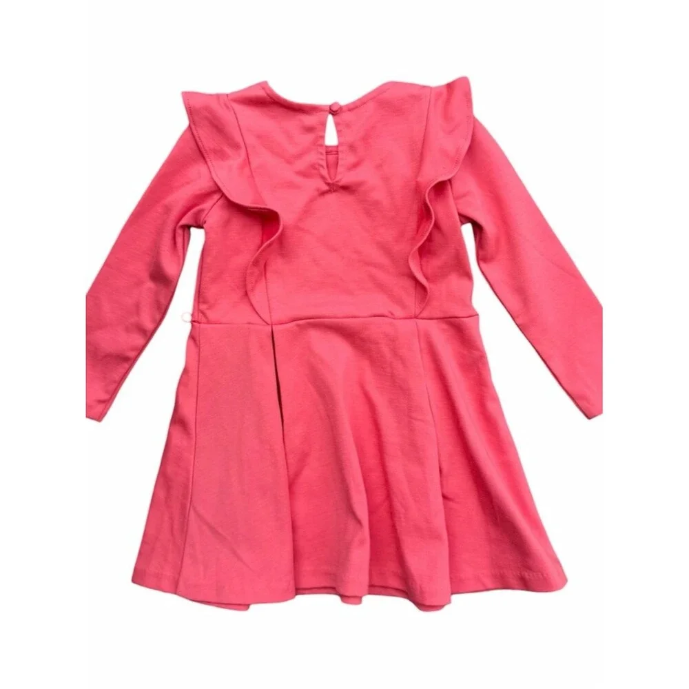 Ralph Lauren Coral Pink Long Sleeve Dress 24M Ruffle Shoulder Fit Flare Toddler
